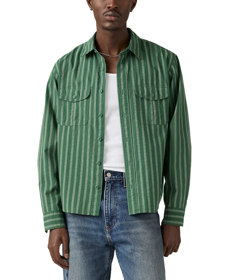 Levi's Men's Morro Relaxed Fit Cropped Long Sleeve Striped Button-Front Shirt