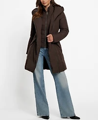 Guess Women's Asymmetric Zip-Front Hooded Puffer Coat