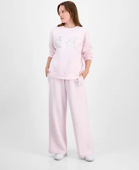 Madden Girl Juniors Fleece Patch Crewneck Sweatshirt Fleece Patch Wide Leg Sweatpants