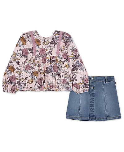 Levi's Toddler Girls 2-Piece Boho Top and Denim Skirt Set