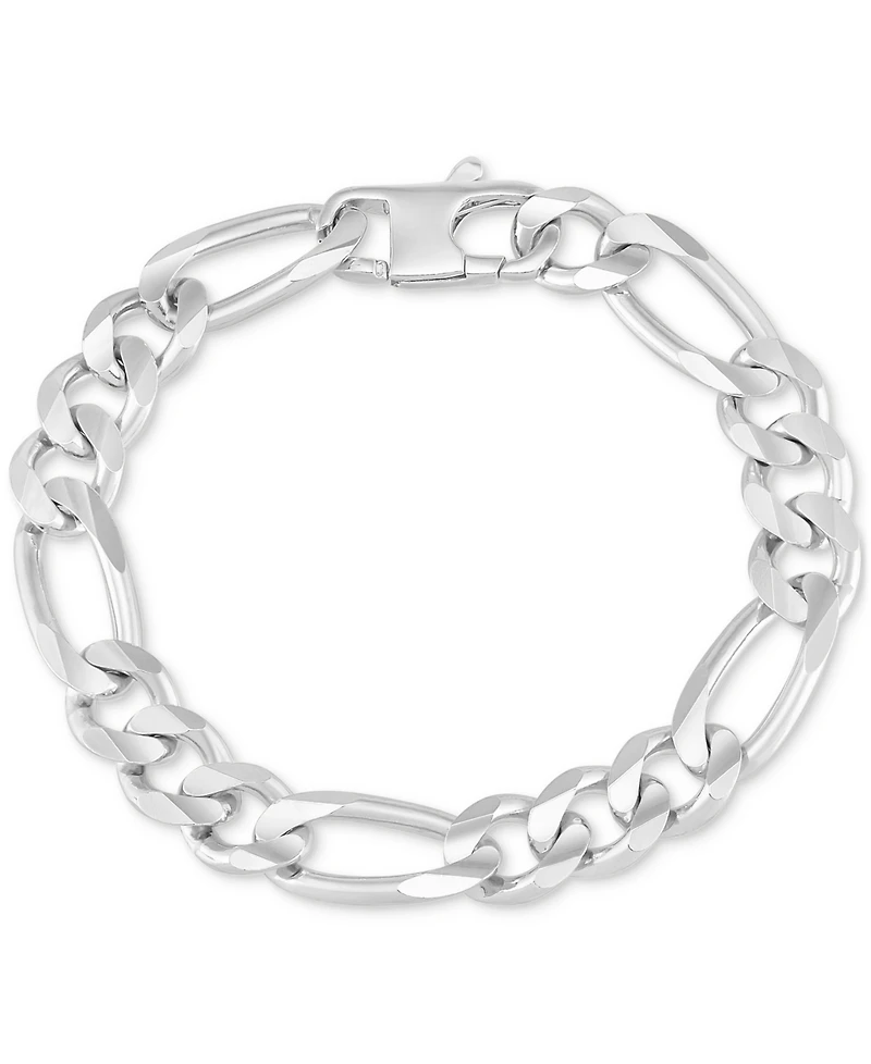 Men's Polished Figaro Link Chain Bracelet in Sterling Silver