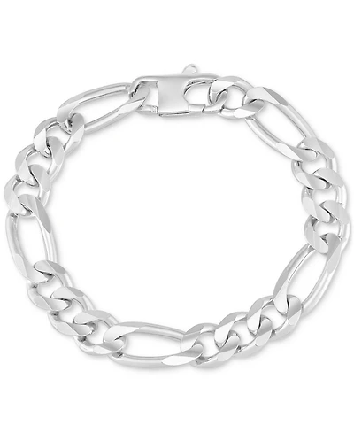 Men's Polished Figaro Link Chain Bracelet in Sterling Silver