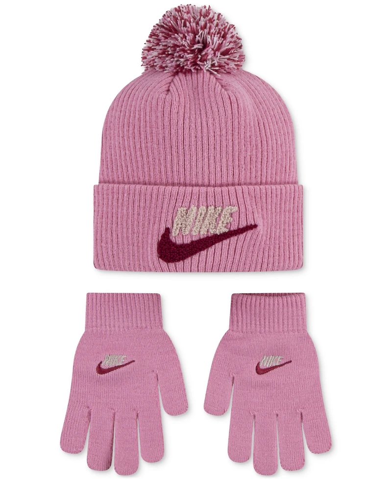 Nike Girls and Boys 8-20 Club Chenille Peak Hat & Gloves Set