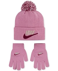 Nike Girls and Boys 8-20 Club Chenille Peak Hat & Gloves Set