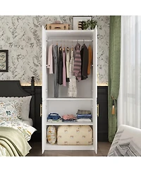 Modern white 4-door handle wardrobe, bedroom Armoire, Wooden Closet