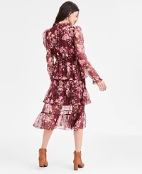 Seni & Cade Juniors' Floral Ruffle-Tiered Tie-Waist Midi Dress