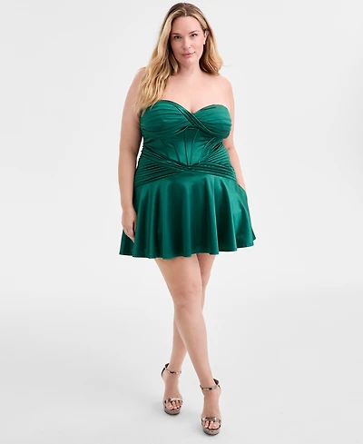 Alex & Sophia Trendy Plus Strapless Sweetheart-Neck Fit Flare Dress