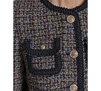 Bcbg Women's Braided-Trim Tweed Collarless Jacket