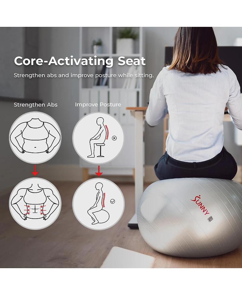 Sunny Health & Fitness Premium Yoga Ball Large 75CM with Pump