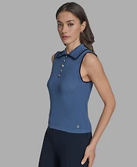 Bcbg Women's Cotton Tipped Collared Sleeveless Knit Top