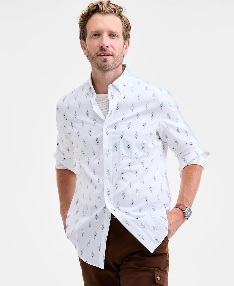 Club Room Long Sleeve Leaf Print Button-Down Shirt, Macy's Exclusive