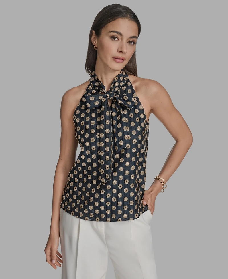 Bcbg Women's Printed Tie-Neck Sleeveless Blouse