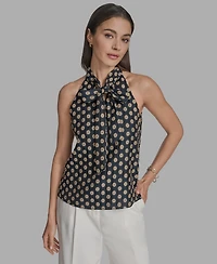 Bcbg Women's Printed Tie-Neck Sleeveless Blouse