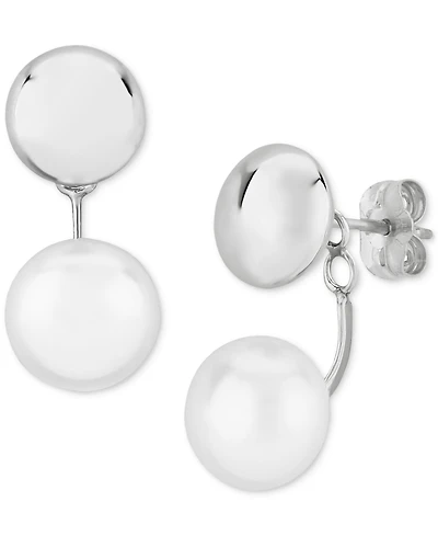 Flat Ball Pearl (8 1/2 mm) Drop Earrings Set 14k Yellow Gold