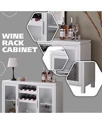 Kings Brand Furniture Neiman Buffet Sideboard Wood Wine Rack Cabinet Table with 2 Wine Shelf to Hold 8 Bottles