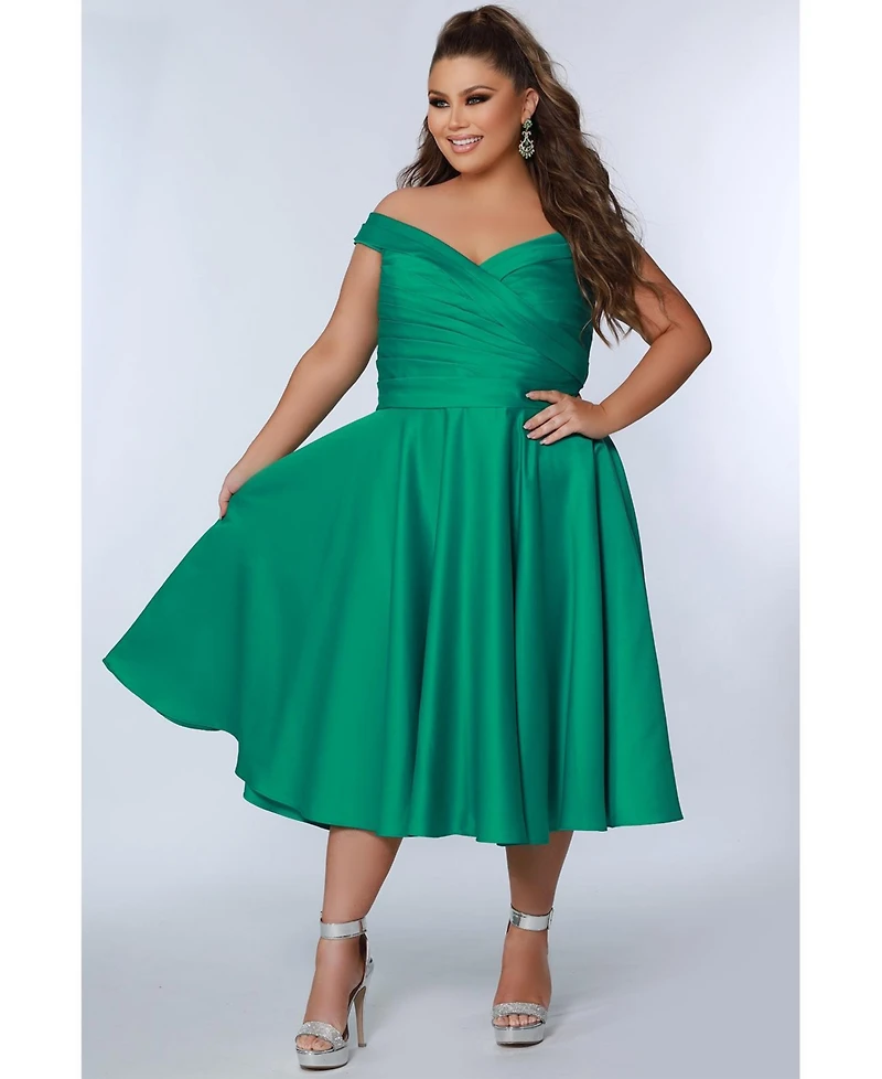 Celebrations by Sydney's Closet Women's Off-The-Shoulder Pleated Plus Party Dress