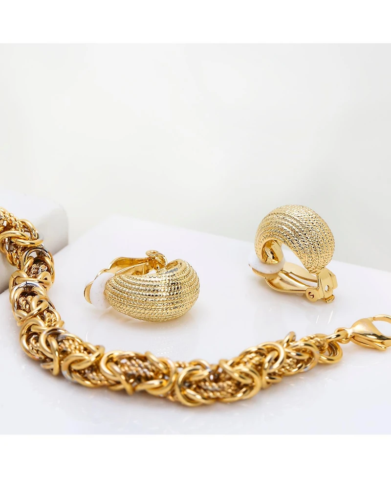 Bling Jewelry Set of 2 Ribbed Stripe Half Hoop Clip-On Earrings for Non-Pierced Gold Tone