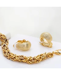 Bling Jewelry Set of 2 Ribbed Stripe Half Hoop Clip-On Earrings for Non-Pierced Gold Tone