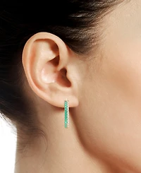 Emerald (3/8 ct. t.w.) & Diamond (1/8 Double Row Small Hoop Earrings 14k Gold-Plated Sterling Silver, 0.75"