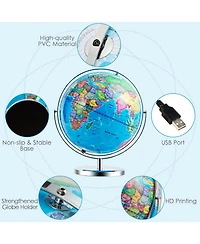 Akiudex 13 inch illuminated world globe 720° rotating map with led light