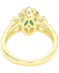 Emerald (1-1/4 ct. t.w.) & White Sapphire (1/3 ct. t.w.) Oval Halo Ring in 14k Gold-Plated Sterling Silver