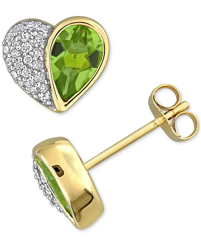Peridot (1-1/2 ct. t.w.) & Diamond (1/5 ct. t.w.) Heart Stud Earrings in 10k Yellow Gold