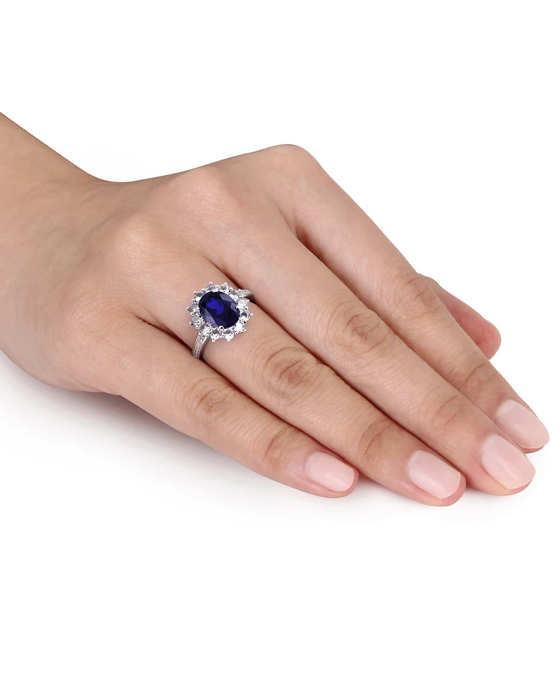 Gemstone & Diamond Accent Halo Ring Sterling Silver