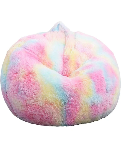 Cesicia Sorbet Dreams Rainbow Fur Kids Bean Bag Chair, Multicolor, Large (No Filler)