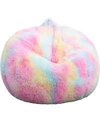 Cesicia Sorbet Dreams Rainbow Fur Kids Bean Bag Chair, Multicolor, Large (No Filler)