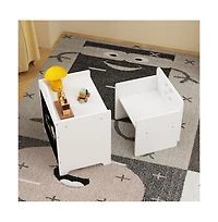 Cesicia Wooden Toddler Table and Chair Set Kids Activity Table Step Stools with Blackboard & 3 Heights Adjustable