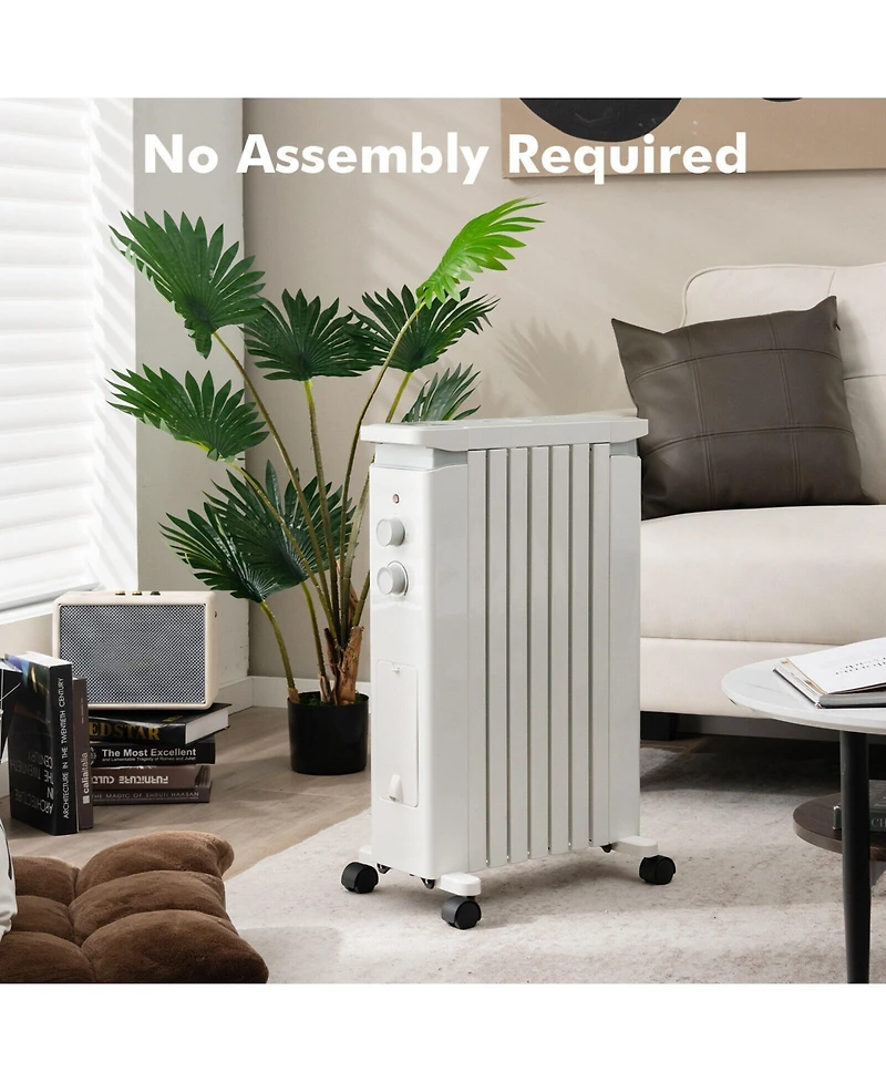 1500W Portable Oil-Filled Radiator Heater with 3 Heat Settings and Quiet Operation