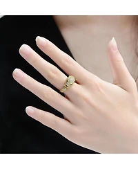 Rachel Glauber Panther Head with Green & Clear Cubic Zirconia Open Band Ring