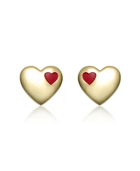 Rachel Glauber 14K Gold Plated with Red Enamel Heart Stud Earrings