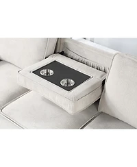 Homlux 86.5"W Beige Fabric Reversible Sleeper Sectional with Storage Chaise Drop-Down Table 2 Cup Holders and 2USB Ports