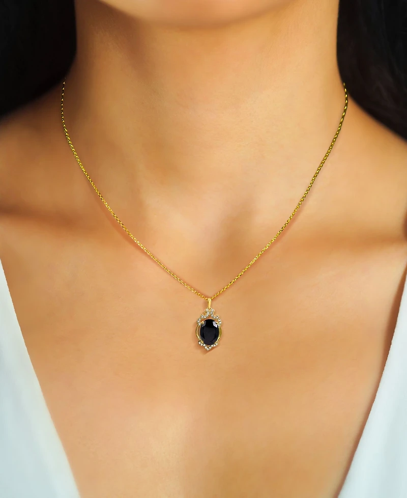 Lab Grown Opal 14x10mm Lab-created White Sapphire 1/3 ct. t.w. Oval Statement Pendant 14K Gold-Plated Sterling Silver
