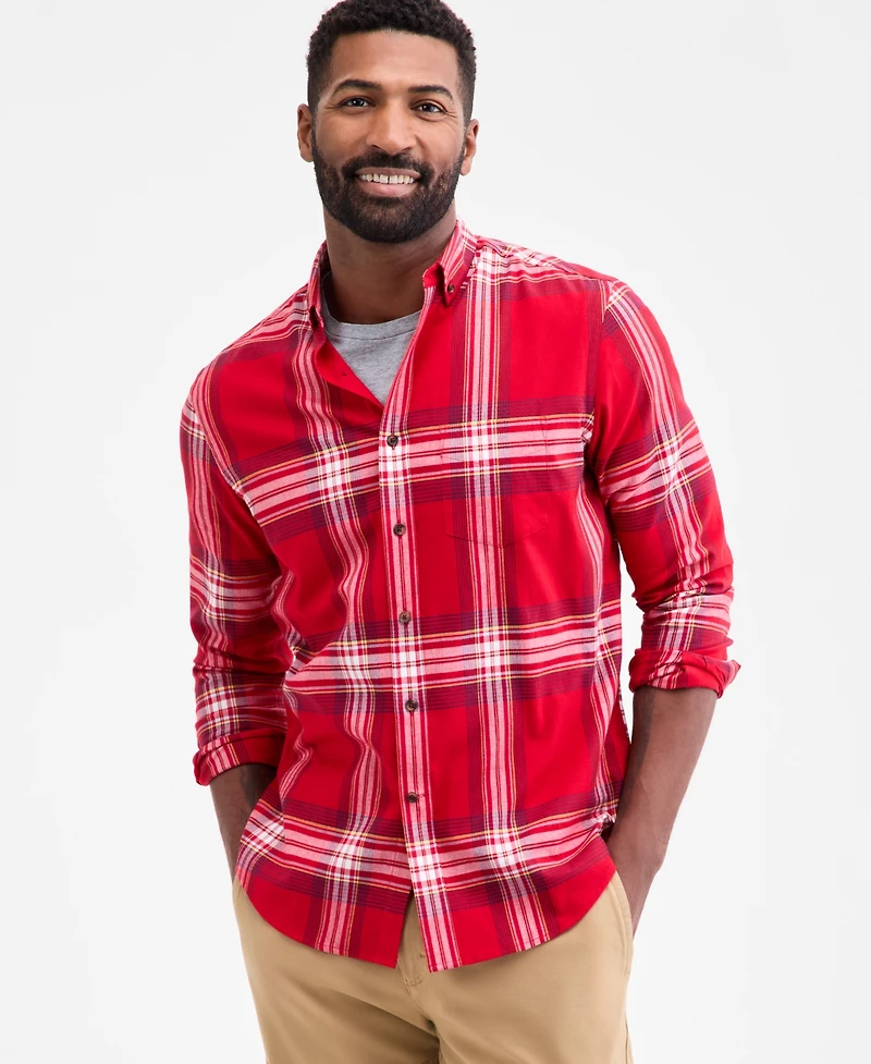 Club Room Men's Plaid Brushed Cotton Button-Down Shirt, Macy's Exclusive