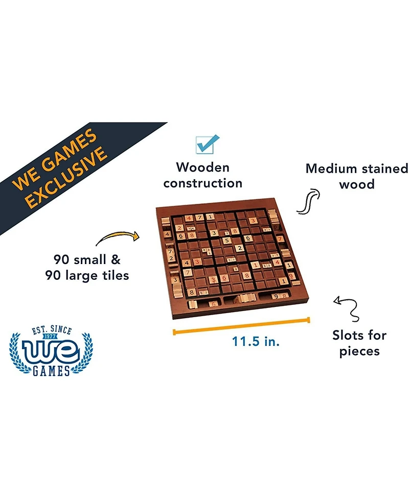 We Games Wooden Sudoku Board with Storage Slots in Walnut Stain