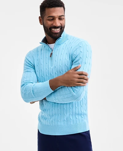 Club Room Men's Cable Knit Quarter-Zip Cotton Sweater, Created for Macy's