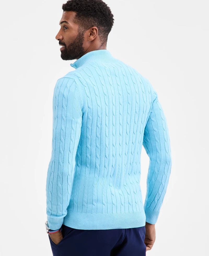Club Room Men's Cable Knit Quarter-Zip Cotton Sweater, Created for Macy's