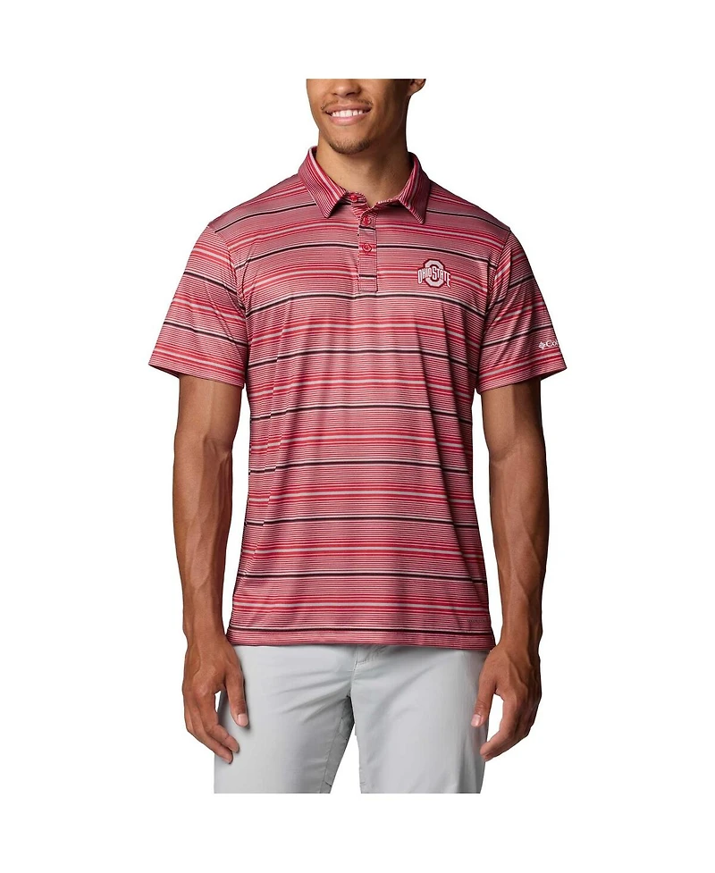 Columbia Men's Scarlet Ohio State Buckeyes Pfg Super Terminal Tackle Omni-Shade Stripe Polo Shirt