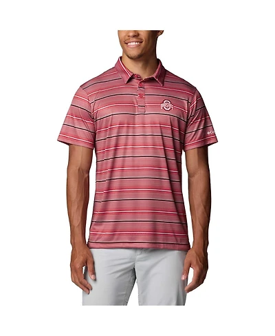 Columbia Men's Scarlet Ohio State Buckeyes Pfg Super Terminal Tackle Omni-Shade Stripe Polo Shirt