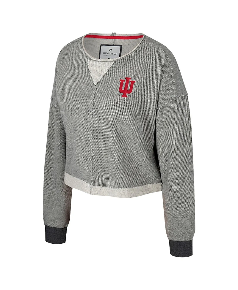 Colosseum Women's Charcoal Indiana Hoosiers Magnum Scoop Neck Cropped Pullover Sweatshirt