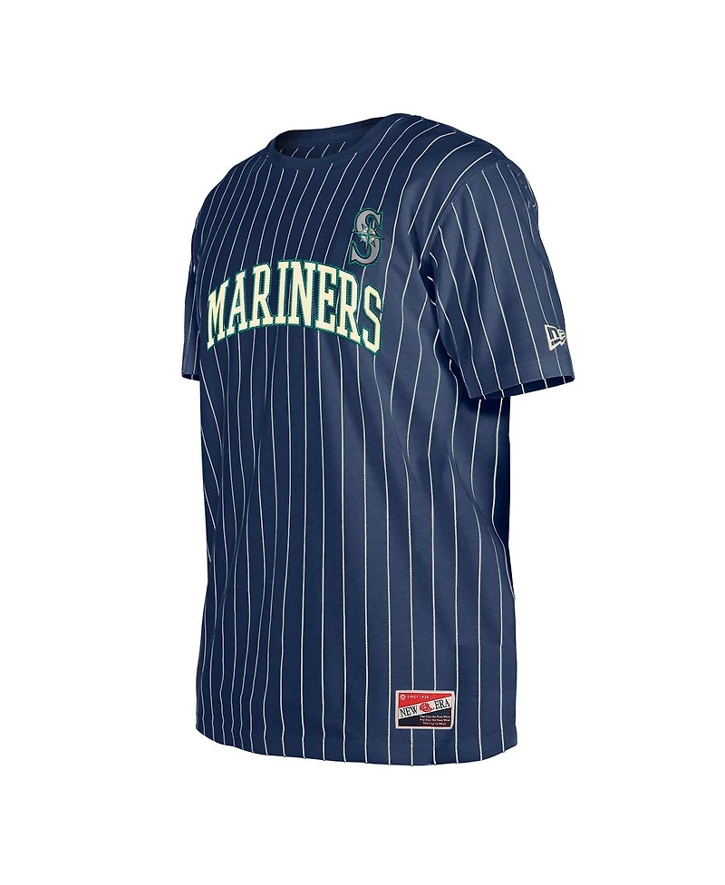 New Era Men's Navy Seattle Mariners Throwback Pinstripe T-Shirt