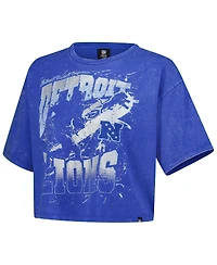 New Era Women's Blue Detroit Lions Cropped Boxy Sport Classics Mineral Wash T-Shirt