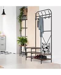Nordlys - Industrial Hall Tree with Brown Wood Shelves Industrial Style Entry