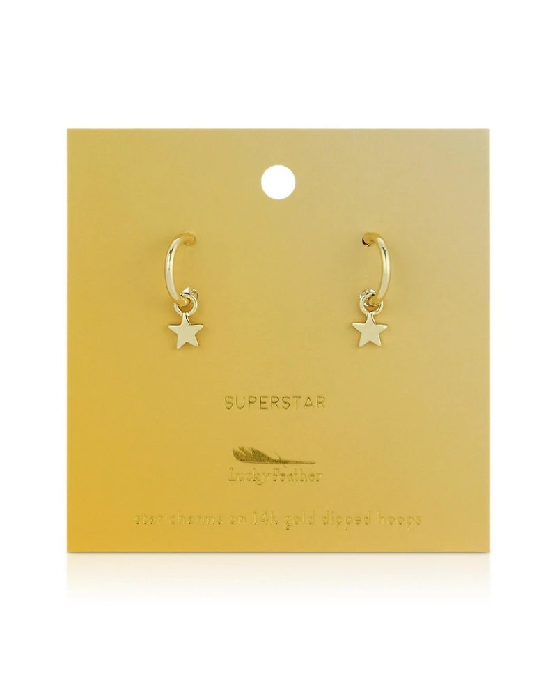 Lucky Feather Hoops with Drop - Star