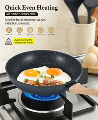 12-Piece Nonstick Ceramic Cookware Set, Granite Pots and Pans Set with Silicone Shovel, Spoon &Tongs