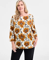 Jm Collection Plus Printed 3/4-Sleeve Top, Macy's Exclusive