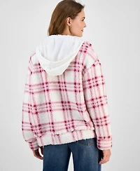 Madden Girl Juniors' Plaid Long-Sleeve Sherpa Jacket