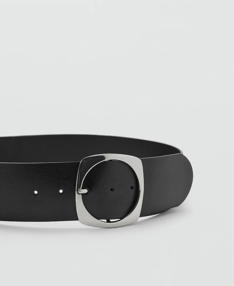Mango Women's Oval Buckle Leather Belt